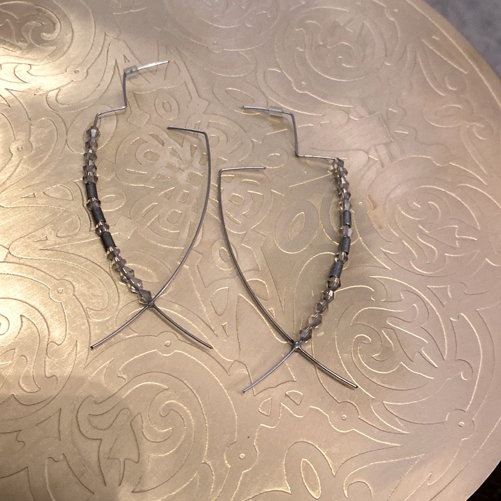 Pierced Earrings - Silver with Taupe Beads